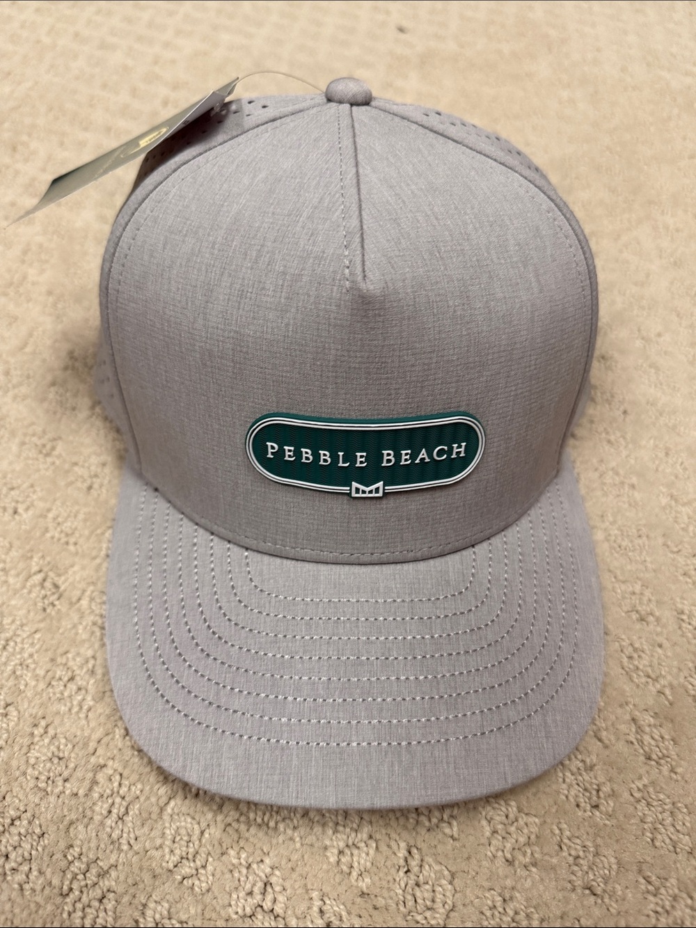 NWT Melin x Pebble Beach Light Gray Cap with Green Logo Patch